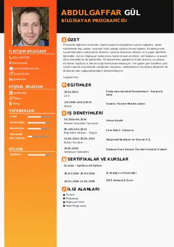 Bilgisayar Programcısı CV Örnekleri cv indir